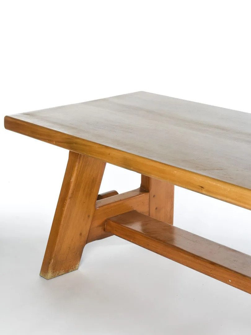 Grande Table Neoclassique En noyer Massif, Circa 1940 Dans Le Style De Charlotte Perriand   -photo-3