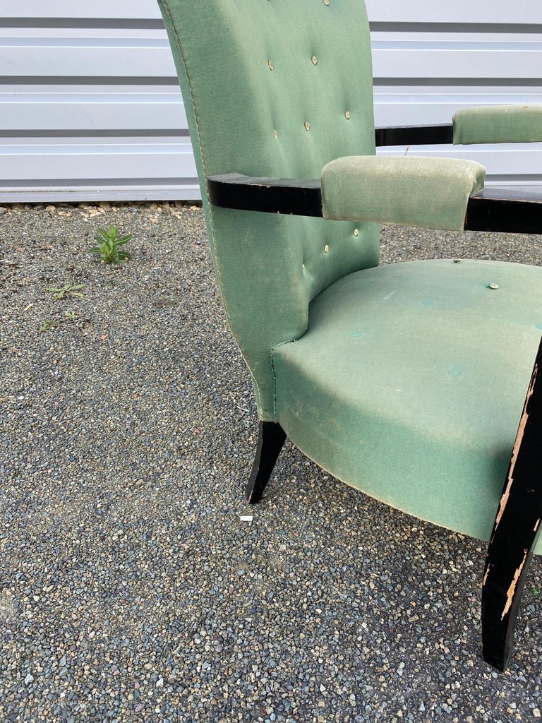 3 Art Deco Low Chairs In Blackened Wood And Satin, Circa 1930/1940-photo-2