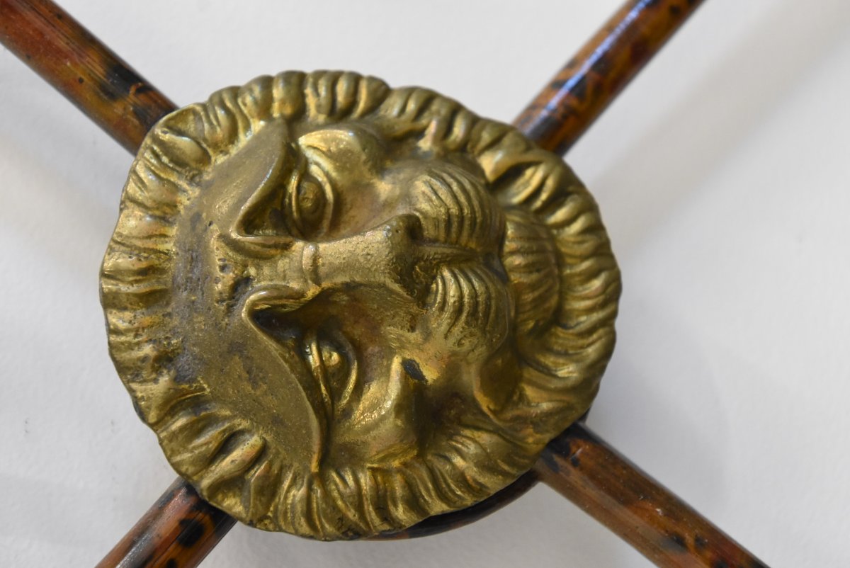 Old Pair Of Bamboo Shelves, Bronze Medallions Circa 1950-photo-3