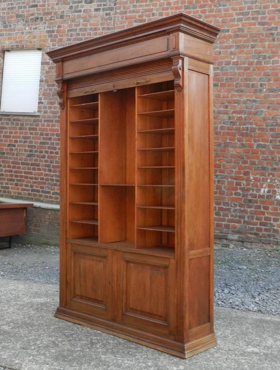 Mahogany Louvered Library Around 1900-photo-4