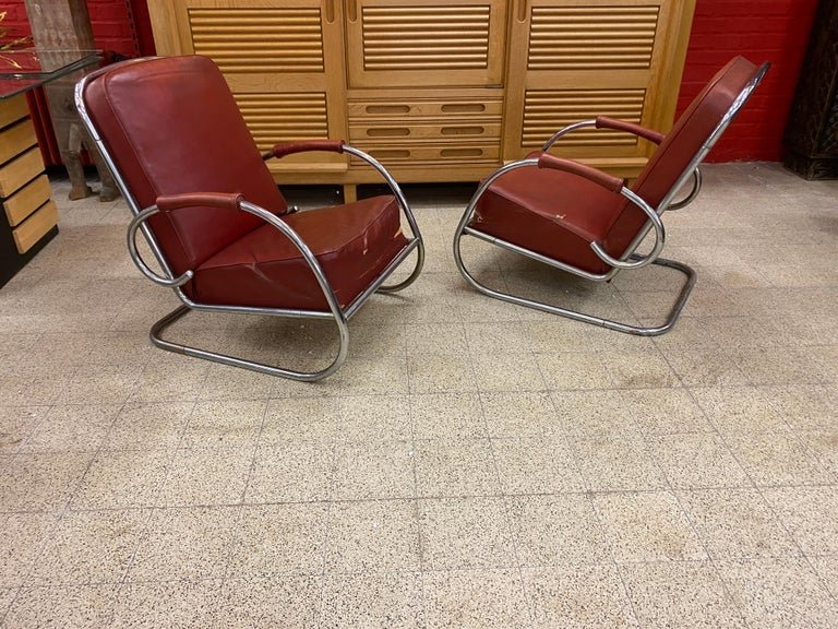 Pair Of Modernist Art Deco Armchairs In The Taste Of Marcel Breuer, Circa 1920/1930-photo-2