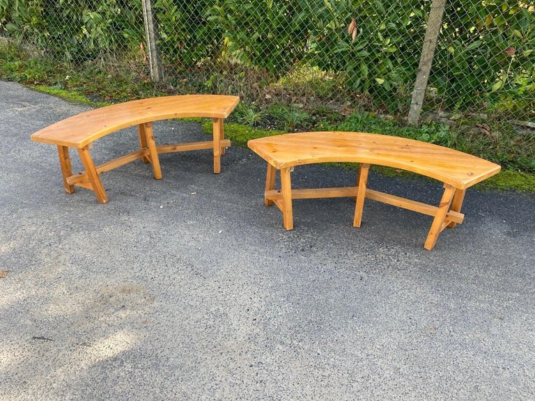 Pair Of Pine Benches Circa 1970 In The Style Of Pierre Chapo-photo-3