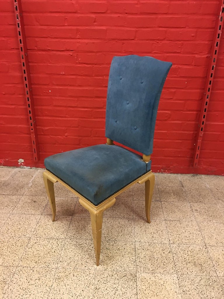 Chaise d'Appoint Art Deco En Bois Laqué Et Velours, attribuée à René Prou, Circa 1940-photo-3