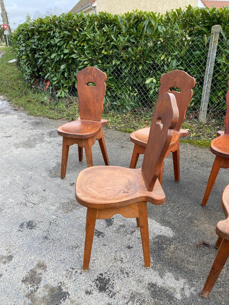 6 Brutalist Or Mountain Chairs, In Pine Circa 1950/1960-photo-6