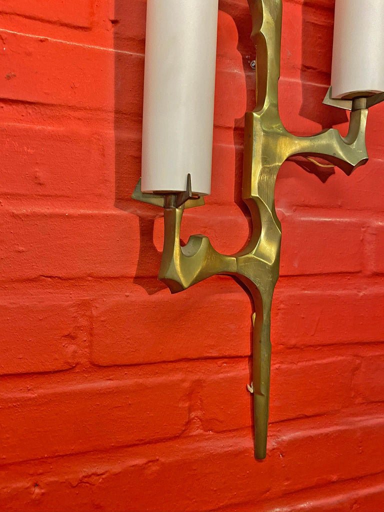 Arlus, Large Wall Lamp In Bronze And Opaline Glass, Syle Felix Agostini, Circa 1970-photo-4