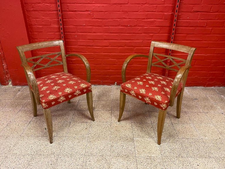 4 Art Deco Armchairs In Limed Oak, Circa 1940/1950-photo-2