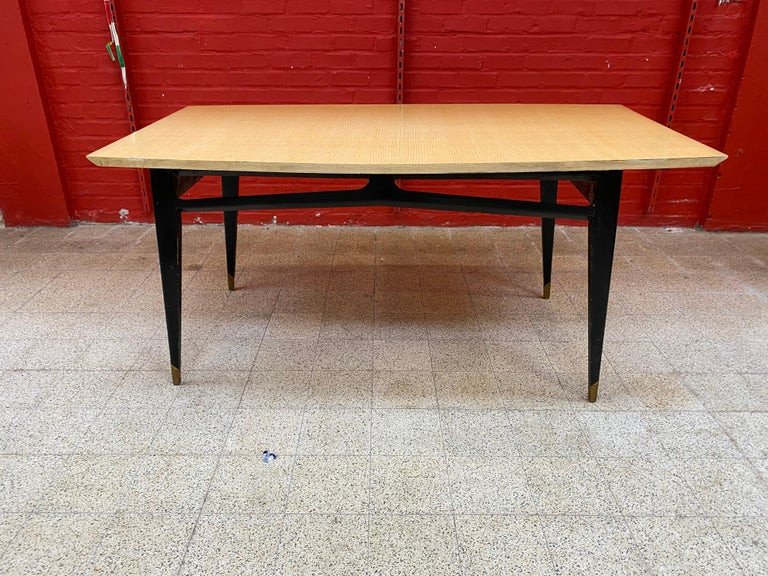 Table  En Frene, Bois Noirci Et Laiton De La Style De La Maison Raphael, Circa 1950/1960-photo-2