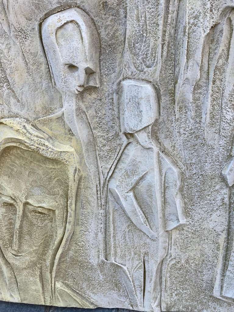 Roger Desserprit (1923-1985) Characters, Bas-relief In Cement, Signed, Dated 64-photo-4