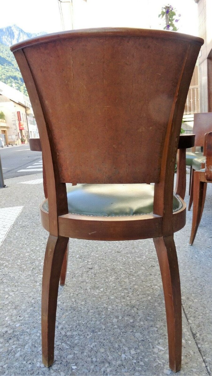 Suite Of 6 Armchairs Bridges Art Deco Period In Mahogany And Elm Burl Circa 1930-photo-3