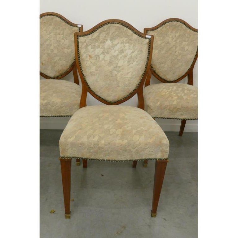 6 Chaises Art Deco En Noyer , Sabots En Laiton-photo-3