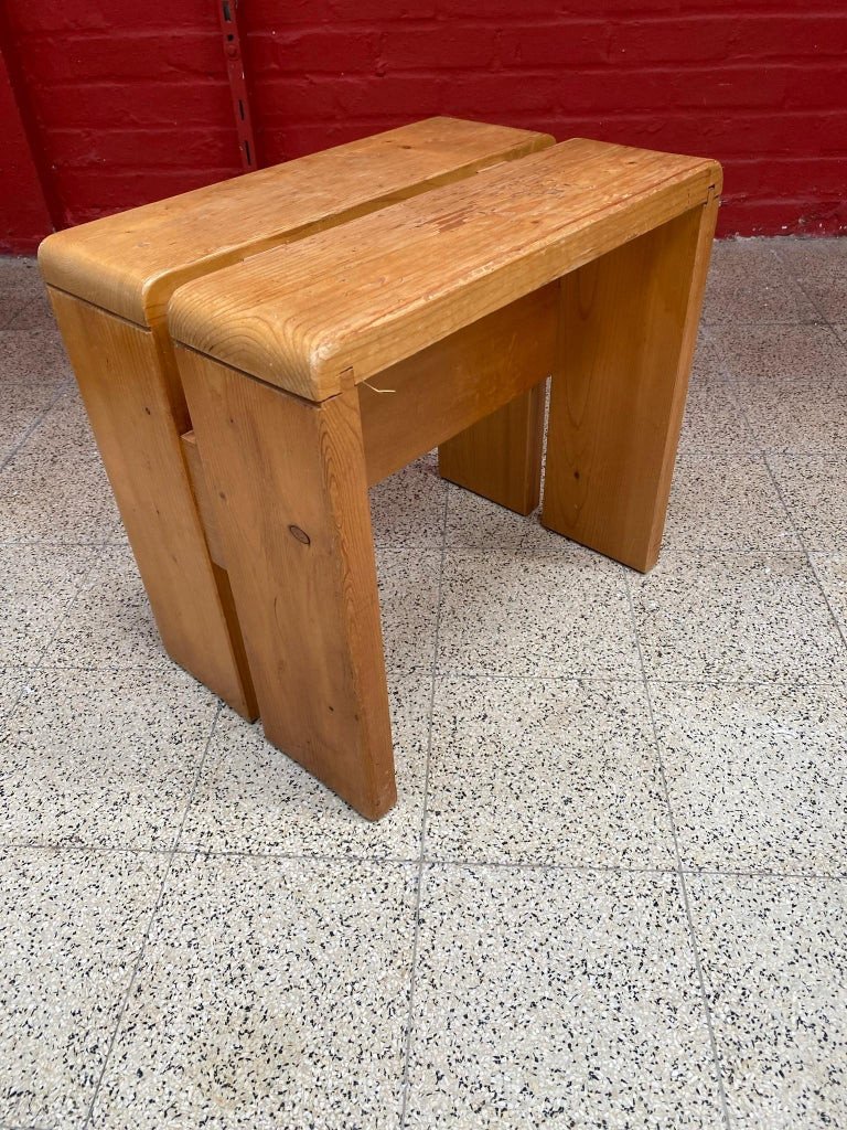 Charlotte Perriand, tabouret en pin, modele pour "Les Arcs" circa 1960-photo-2