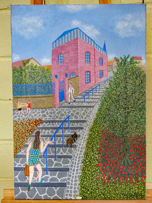 André Salaün ( 1921-2005 )  "la montée du village"   Huile Sur Toile Circa 1970-photo-3