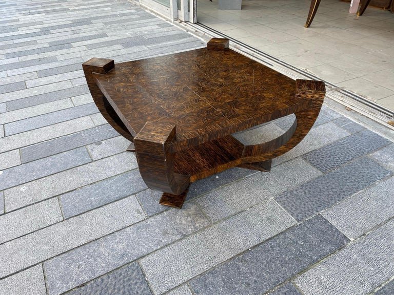 Michel Dufet (1888-1985) Large Art Deco Pedestal Table In Palm Tree Veneer Circa 1930-photo-2