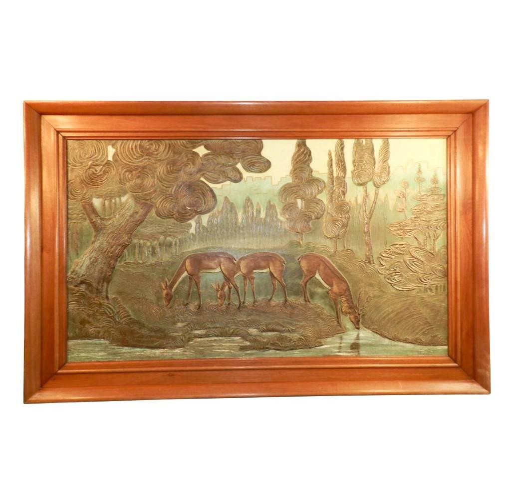 Gueret, Very Large Art Deco Period Painting, Mixed Technique, Signed Gueret Circa 1930