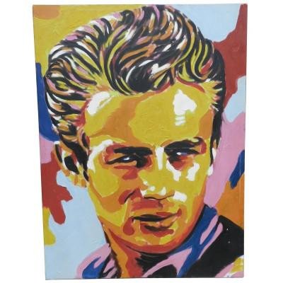 Acrylic On Canvas, Large Portrait Of James Dean Circa 1970/1980