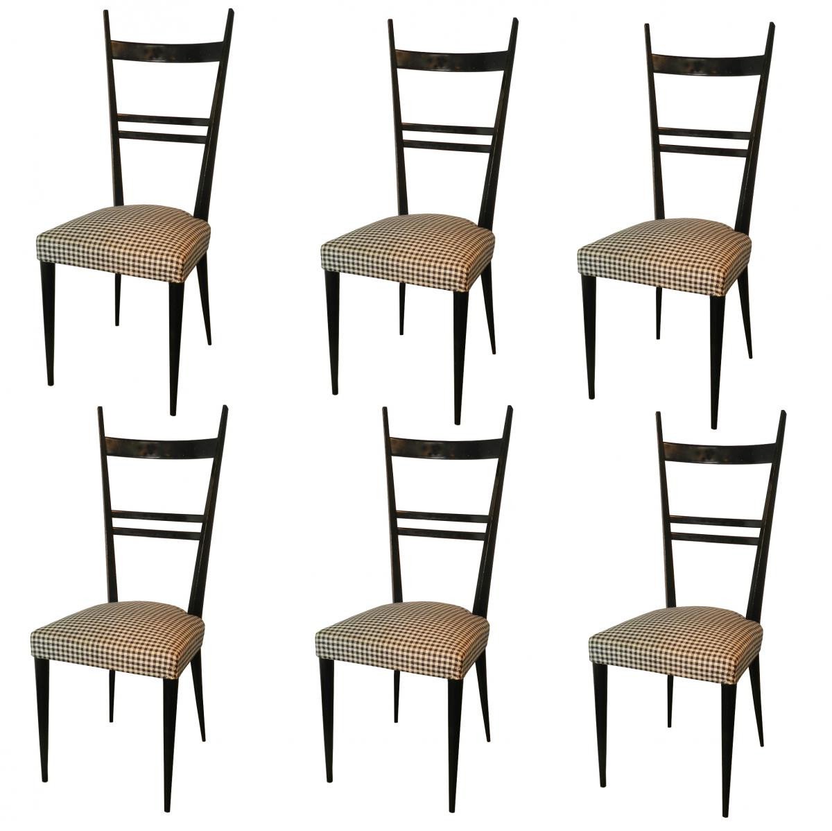 Travail Francais Suite Of 6 Chairs With High Backs, Ponti Style, Roset Edition 1959