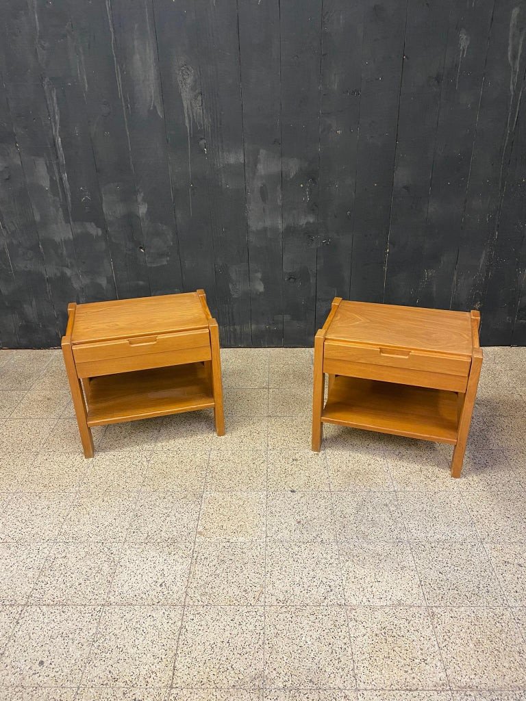 Maison Regain, Pair Of Elm Bedside Tables Circa 1960-photo-2