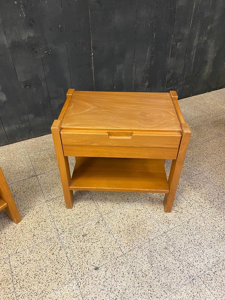 Maison Regain, Pair Of Elm Bedside Tables Circa 1960-photo-5