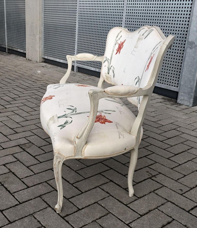 Louis XV Style Sofa, Covered With An Original Flower Fabric Circa 1950-photo-3