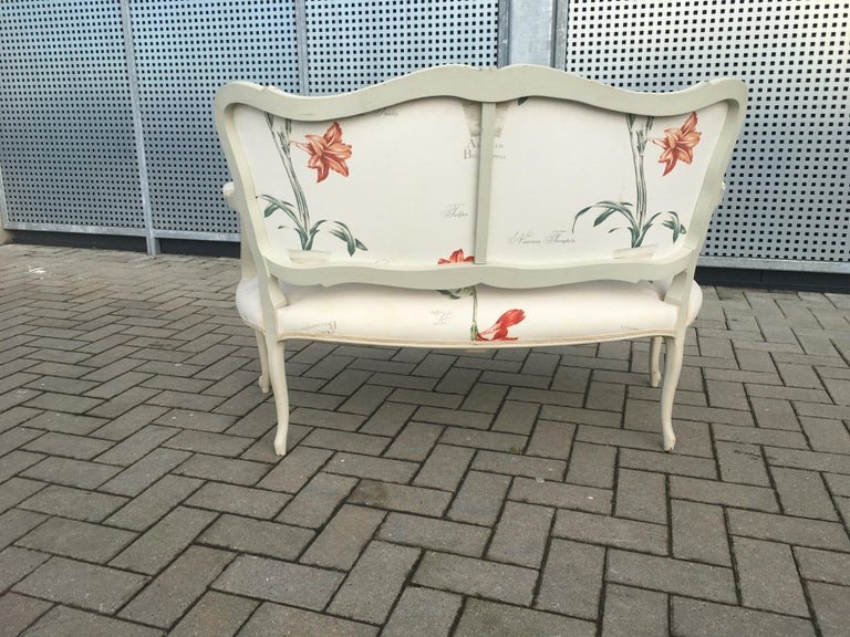 Louis XV Style Sofa, Covered With An Original Flower Fabric Circa 1950-photo-6