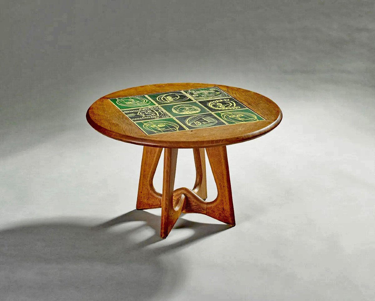 Guillerme And Chambron, Oak Pedestal Table, Dankowski Tiles 