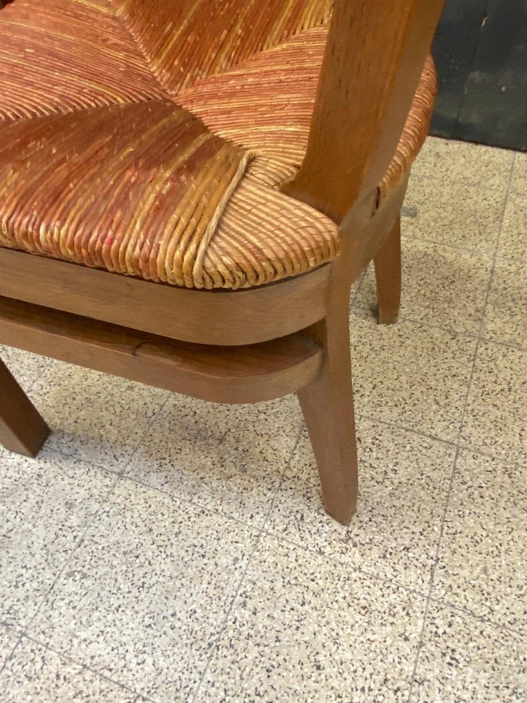 6 Neo Rustic Chairs With High Backrests, Oak And Multicolored Straw, Circa 1950-photo-3