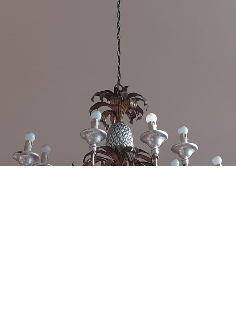 Large Pineapple Chandelier In Metal And Lacquered Wood Illuminating 10 Lights Circa 1970-photo-4