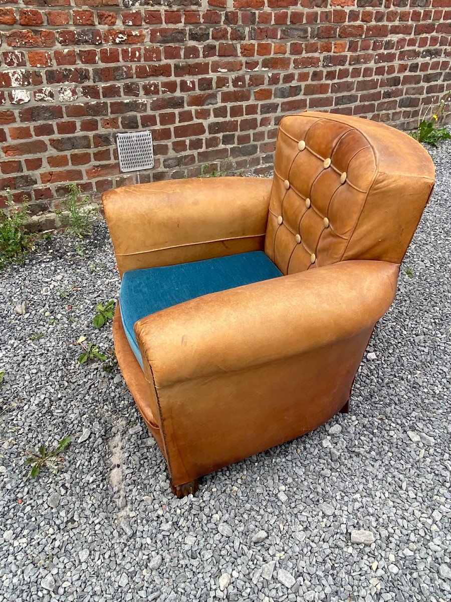 Art Deco Leather Club Armchair, Circa 1930/1950-photo-8