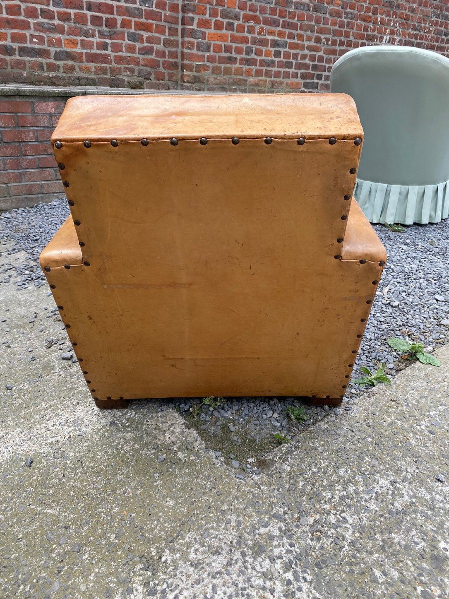 Art Deco Leather Club Armchair Circa 1930/1950-photo-3