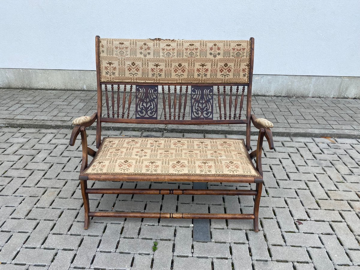 Original Art Nouveau Folding Bench, Circa 1900-photo-4