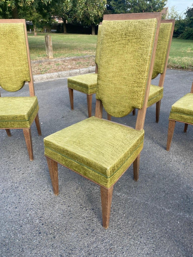suite de 7 chaises art deco en chêne dans le style de Maurice Jallot, André Arbus, circa 1940-photo-4