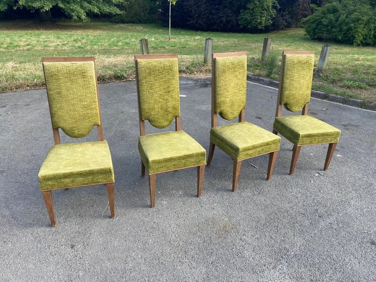 suite de 7 chaises art deco en chêne dans le style de Maurice Jallot, André Arbus, circa 1940-photo-4