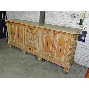 1940 Sideboard In Bleached Oak, Marble And Bronze