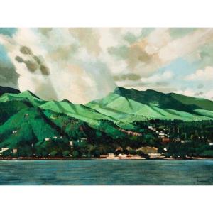 Jean Thomas, "polynésie : Front De Mer à Papeete". Huile Sur Toile Signée Et Datée 1981.