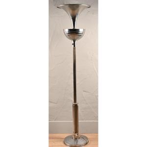 Decoene Freres, Art Deco Floor Lamp In Nikelé Bronze And Chrome Metal Circa 1930