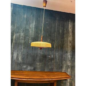 Scandinavian Work, Up And Down Chandelier In Teak And Rope Circa 1960
