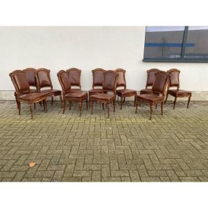 Suite Of 12 Louis Philippe Period Chairs, Covered In Leather In Very Good Condition