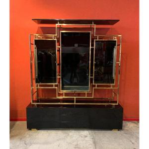 Kim Moltzer (1938) Storage Unit In Lacquered Wood, Brass, Smoked Glass Circa 1970
