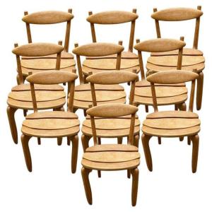 Guillerme Et Chambron Rare Suite Of 10 “thierry” Chairs Edition Vos Maison Circa 1970