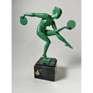 Aj Derenne (20th Century) Le Verrier "pagan Dance" Art Deco Sculpture Circa 1930