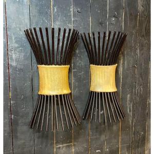 Pair Of Large Metal Wall Lights Circa 1970/1980