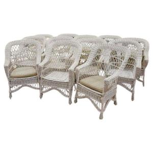 Rare Set Of 12 Rattan Conservatory Armchairs Circa 1970/1980 Very Good Used Condition