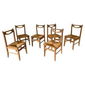 Guillerme Et Chambron, Set Of 6 Chairs, Edition Votre Maison Circa 1960/1970