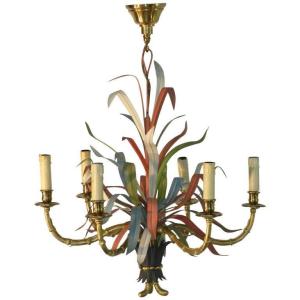 Bronze And Lacquered Metal Chandelier By Ela Maison Baguès Circa 1950