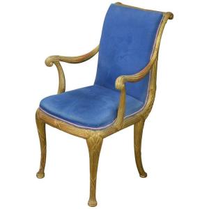 Neo-classical Armchair Circa 1950; Gilded Wood And Velvet