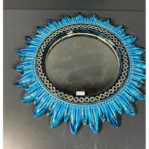 Miroir En Céramique , 45 Cm De Diametre, Signé Lasiaux à Huy (belgique) Circa 1960/1970