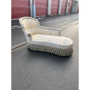 Niii Grey And White Upholstery Foliage Pattern Chaise Longue With Tufted Edge,