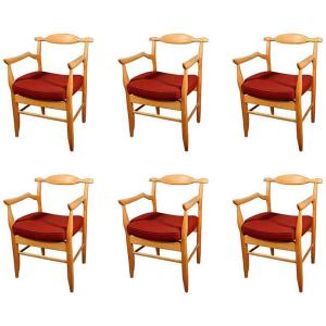 Guillerme Et Chambron, Set Of 6 “fumay” Armchairs, Edition Votre Maison, Circa 1970