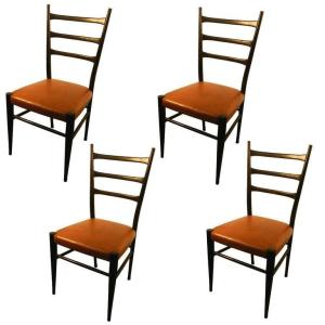 Set Of 4 1950s Chairs In Blackened Wood 