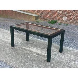 Aldo tura , Grande Table A Pietement En Parchemin Teinté Vert, Italie Circa 1960/1970